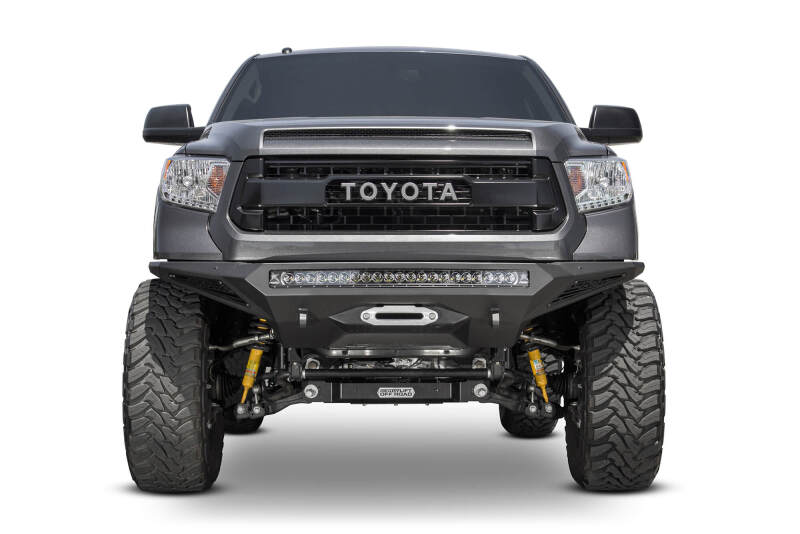 Toyota Tundra Bumper - Front - Addictive Desert Designs - Stealth Fighter w/ Winch Mount & Sensors - Hammer Black, Satin Black - `14-`27